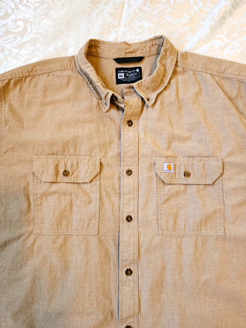 Carhartt Relaxed Fit Men’s Short Sleeve Button-Down Shirt 4XL Beige TW0200-M